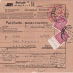 Luxemburg - 2x2 Fr. Portomarke Paketkarte Stuttgart - Esch/Alzette 1951