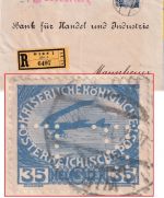 Österreich - 35 H. Witwen/Waisen Perfin "LB" Einschreibebrief Wien 1916