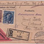 Österreich - 25+20 H. FJ. Nachnahme-Einschreibekarte Wien - Ortrand 1917