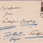 Bayern - 3 Pfg. Wappen Drucksache Augsburg 1 Grottenau n. FFM 1904 Irrläufer