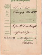 Württemberg - Erolzheim L1 Posteinlieferungsschein f. PAnw. n. Ochsenhausen 1904