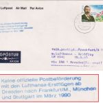 Island - Lufthansa Erstflug Dresden/Frankfurt 25.3.90 Zuleitungspost Hinweis-L4