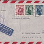 Österreich - 3 S.+20+10g Trachten Luftpostbrief n. ENGLAND Wien - London 17.6.53