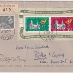 Schweiz - NABA Lausanne 1955 Blockausgabe u.a. Einschreibebrief Basel - Rötha