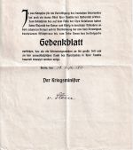DR - Berlin 19.9.11918 Beiblatt (Begleitschreiben) zum Gedenkblatt f. Gefallene