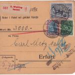 DR-Infla - 20 M. Pflüger u.a. Wertpaketkarte Barmen-Wichlinghausen 13.5.22