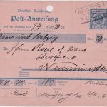 DR - 20 Pfg. K/A Ganzsache/Postanweisung Rs3 Neustadt in Holstein 1892