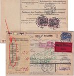 DR - 2x50+20 Pfg. Germania Eilboten-Paketkarte i.d. SCHWEIZ Burgstädt 1916
