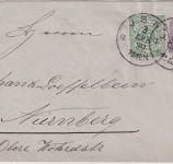 Württemberg - 5 Pfg. Ganzsache+Zusatz Isny - Nürnberg 1890