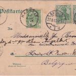 DR - 5 Pfg. Germania Ganzsache+Zusatz n. BELGIEN Aachen 1903 Weiterleitung