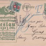DR - 5 Pfg. Germania Sonderganzsache i.d. SCHWEIZ SST Breslau 1913 Nachporto