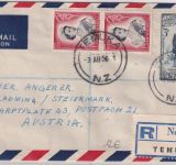 Neuseeland - 2x1 Sh. Elizabeth u.a. Luftpost-Einschreibebrief n. ÖSTERREICH 1956