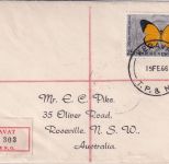 PNG - 25 C. Schmetterling Einschreibebrief n. AUSTRALIEN Keravat Roseville 1966