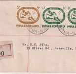 PNG - 2x1 Sh.+5 P. South Pacifi games Einschreibebrief Bogia - Roseville 1963