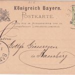 Bayern - 3 Pfg. Rauten Ganzsache priv. Zudruck/Ortskarte Bahnpost Bamberg 1884