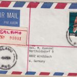 PNG - 2 $. Meeresschnecke Luftpost-Einschreibebrief Salamo - Windsbach 1984