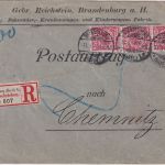 DR - 3x10 Pfg. K/A Perfin "GbrRB" R-Postauftrag Brandenburg - Chemnitz 1897