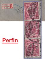 DR - 3x10 Pfg. K/A Perfin "GbrRB" R-Postauftrag Brandenburg - Chemnitz 1897