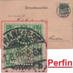 DR - 5 Pfg. K/A Perfin "D&Co." Drucksachenkarte n. SCHWEDEN Frankfurt a/M 1896