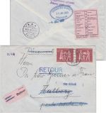 BRD - 2x20 Pfg. Cralog Care Brief n. DÄNEMARK Calw Aalborg 1963 Retourvermerk