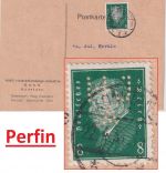 DR - 8 Pfg. Ebert Perfin Firmenlochung HJA Karte Konstanz - Ravensburg 1931