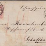 Bayern/Schweiz - 3 Kr. Wappen gez. Brief Zier-K1 Windsheim 5/8 (1874) Nachporto