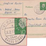 BRD - (16) Walldorf ü. Gross Gerau Poststelle I Ganzsache n. Ingolstadt 1962