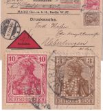 DR - 3+10 Pfg. Germania Perfin "M" Nachnahme-Drucksachenkarte Berlin 1909