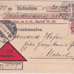 DR - 3+10 Pfg. Germania Perfin "M" Nachnahme-Drucksachenkarte Berlin W57 1909