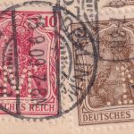 DR - 3+10 Pfg. Germania Perfin "M" Nachnahme-Drucksachenkarte Berlin W57 1909