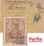DR - 3 Pfg. Germania Perfin "G.St." Drucksache i.d. SCHWEIZ Köln 1912 Nachporto