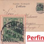 DR - 5 Pfg Germania/Reichspost Perfin "EP" Firmenkarte Karlsruhe - Tübingen 1900