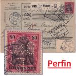 DR - 80 Pfg Germania Perfin "B&CE" Paketkarte n. BELGIEN Waldshut - Enghien 1911