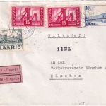 Saarland - 30+2x15+5 F. Freimarken Eilbrief Saarbrücken - München 1956