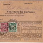 DR - 50 Pfg. Korbdeckel u.a. Perfin "M.H.&Co." Wertpaketkarte Frankfurt a/M 1924