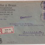 DR - 2x20 Pfg. Korbdeckel Perfin "M+B" Einschreibebrief Berlin - Hamburg 1926