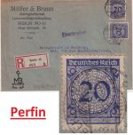 DR - 2x20 Pfg. Korbdeckel Perfin "M+B" Einschreibebrief Berlin - Hamburg 1926