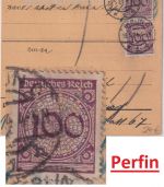 DR - 2x100 Pfg. Korbdeckel Perfin "FW" Paketkarte Berlin - Hamburg 1924