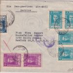 Iran - 4x5 R. u.a. Schah Luftpost-Zensurbrief n. USA Teheran - New York 1945