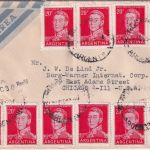 Argentinien - 10x20 C. San Martin Luftpostbrief n. USA Rosario - Chicago 1954