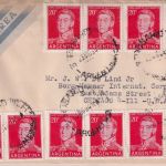 Argentinien - 10x20 C. San Martin Luftpostbrief n. USA Rosario - Chicago 1954