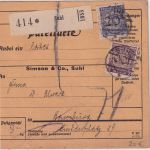DR - 100+20 Pfg. Korbdeckel Perfin "S&Co." Paketkarte Suhl - Hamburg 1924