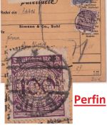 DR - 100+20 Pfg. Korbdeckel Perfin "S&Co." Paketkarte Suhl - Hamburg 1924