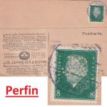 DR - 8 Pfg. Ebert Perfin "JS" Firmenkarte Hof - Wasserburg 1930