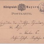 Bayern - K. Bayer. Bahnpost 8. Jan Typenradstpl. Ganzsache Grünstadt Berlin 1881
