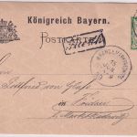 Bayern - K. B. Bahnpost Nürnberg III Hof Stations-Ra1 Fürth Ganzsache 1899