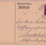 Bayern - Bahnpost (aptiert) Füssen Bissenhofen Karte Pinswang - Landshut 1919