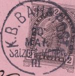 Bayern/Österreich - K.B. Bahnpost Salzburg III München 2 Kr. Ganzsache 1892