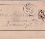 Bayern - Leipzig Hof Bahnpost Zug 13 3 Pfg. GA-Streifband hds. Aufgabe Hof 1912