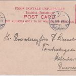 Jamaica - 1 P. Wappen Karte n. DÄNEMARK Kingston - Kopenhagen 1906